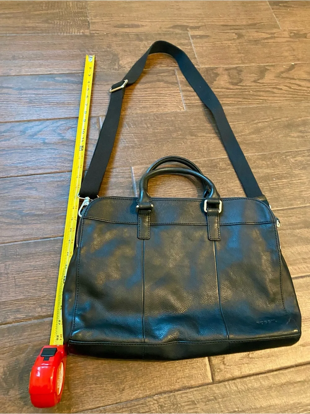 FOSSIL MERCER Double Zip Workbag Briefcase Messenger Crossbody Black Leather